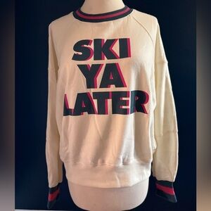 NWT Chaser Women’s Ski Ya Later Cropped Dolman Sleeve Sweatshirt Cream Medium